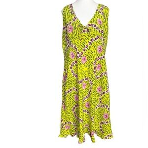 Millennium Vintage Y2K Floral and Animal Print Sleeveless Dress - Green and Pink